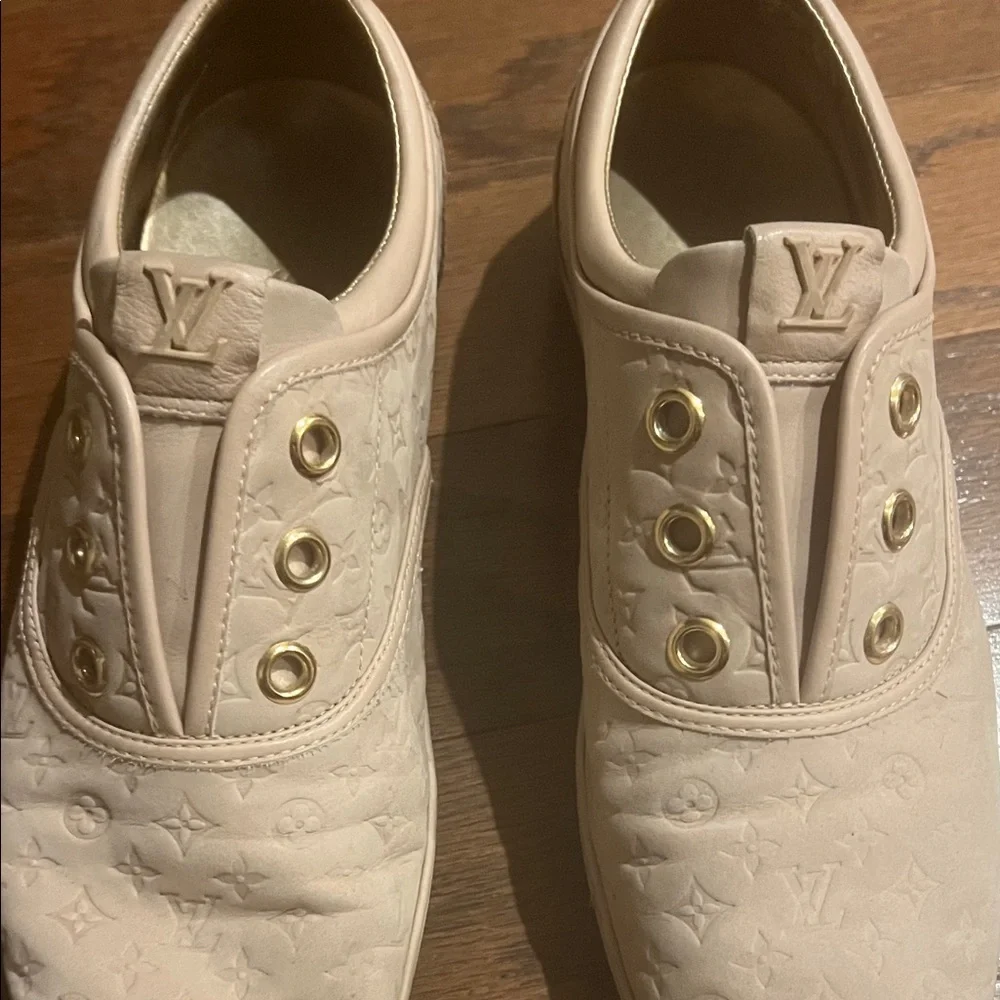 Louis Vuitton Powder Pink Monogram Nubuck Leather Popincourt Sneakers Size 37.5 - Picture 2 of 9
